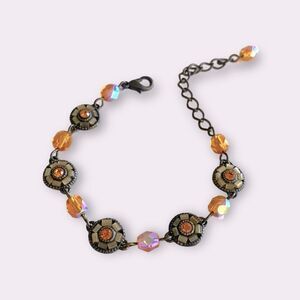 Antiqued Amber Glass Floral Bracelet
